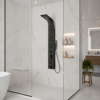 Système de panneau de douche multi-jets en aluminium économique et fiable avec jets corporels, finition noire, noyau de vanne en laiton