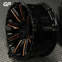Jantes multi-rayons noires brillantes avec lignes d'accentuation en cuivre 18-22 pouces 5x112 5x114.3 pour camion, SUV, sport, tout-terrain, tuning