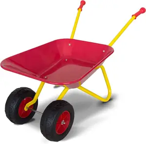 车轮儿童手推车户外玩具手推车儿童金属手推车，带舒适的花园把手-黄色/红色