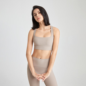 Wholesale Women's Square Neck Sports <b>Bra</b> Crisscross Back <b>Padded</b> Yoga Crop Top Breathable Workout <b>Bra</b> Medium Impact Gym <b>Bra</b> - Product Image 4