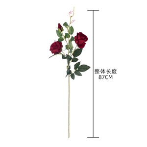 ดอกกุหลาบกำมะหยี่ประดิษฐ์ CallaFloral สามหัว สีขาว ชมพู แดง สำหรับตกแต่งงานแต่งงานและบ้าน สไตล์อินส์ - Product Image 4