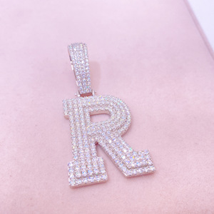 Vermeil 925 <span class=keywords><strong>Sterling</strong></span> Zilveren Ketting Hip Hop Fijne Sieraden Iced Out Vvs Moissanite Diamond Beginletters Hanger Kettingen Mannen - Product Image 2