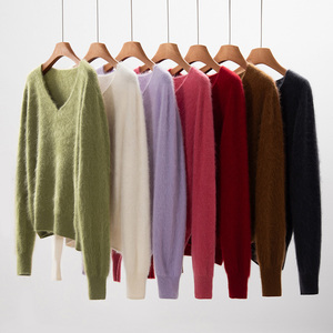   Maglione Classico in Cashmere e Lana per <span class=keywords><strong>Donna</strong></span>, Casual con Collo a V, Lavorato a <span class=keywords><strong>Maglia</strong></span> - Product Image 2