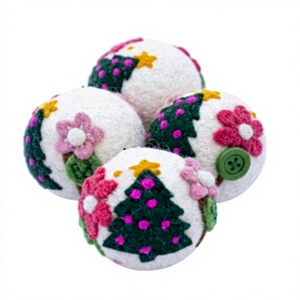 Handmade Eco-Friendly Wool Felt Traditional <b>Christmas</b> Ball Ornament Round Indoor Holiday Decoration with <b>Tree</b> Flower Design - Product Image 1