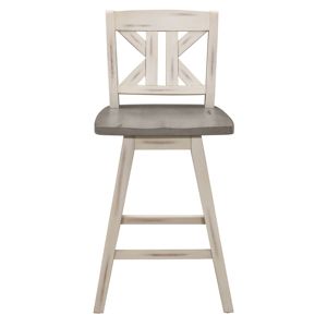DB Juego de sillas de altura de Pub de 2 piezas de madera de caucho macizo envejecido gris blanco 360 grados giratorio X-Back Bar Design para sala de estar - Product Image 2