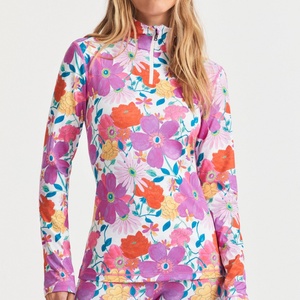 Custom Logo Digital Printing Long Sleeve Half Zip up Yoga <b>Workout</b> Hoodie <b>Jacket</b> With Thumb Holes Women - Product Image 1