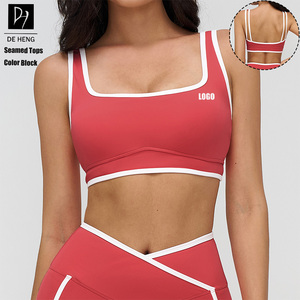 Soutien-gorge de sport pour femmes en gros personnalisé avec logo, de haute qualité, à séchage rapide, à blocs de couleur, à double bretelles, hauts de soutien-gorge pour femmes, entraînement - Product Image 1