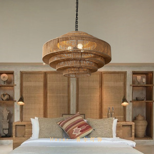 Lustre suspendu rond en rotin E27 LED à tête unique pour salon, restaurant, maison d'hôtes, salle de thé Zen - Product Image 3