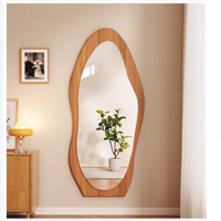 Miroir mural pleine longueur en bois de noyer moderne, style galet, pour chambre à coucher, appartement, Japandi, vente en gros