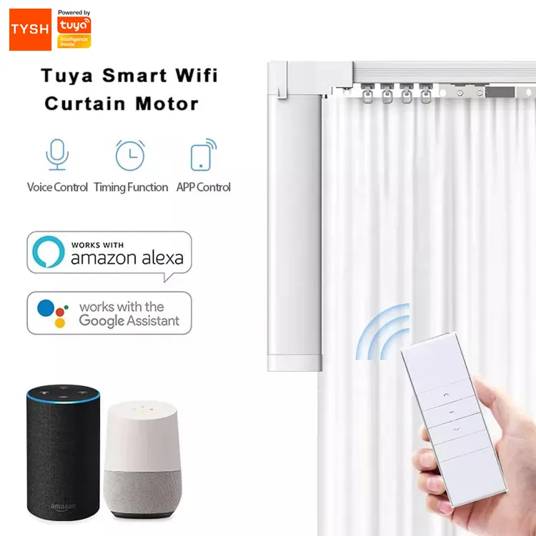 TYSH Tuya WiFi Smart Curtain Remote Control Motor Smart Home Electric Engine Customized Length Support Alexa Google Assistant