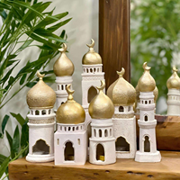 Nouvelle Collection 2026 : Décorations Ramadan – Plateau Blanc et Or, Chandelier de Table Ramadan, Ornement Islamique en Résine Dôme de la Kaaba pour Mosquée