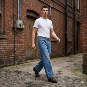 Jeans Casuales para Hombre, Cuatro Estaciones, Nueva Versión Coreana, Cintura Elástica Holgada, Tipo Cintura Media, Tela Vaquera para Otoño - Product Image 1