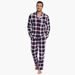 Pyjama en tricot 100 % coton teint en fil pour homme, motif écossais, en bambou modal, ensemble de détente doux - Product Image 2