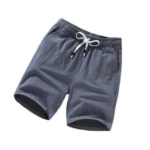 Pantalones cortos de lino informales suaves de poliéster 100% para hombre, pantalones cortos de playa transpirables de verano, teñidos lisos - Product Image 1