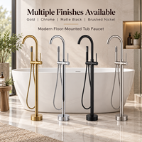 Robinet de baignoire monocommande au design moderne, à poser au sol, en laiton poli finition noire, avec cartouche céramique et jet doux