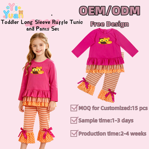 Conjunto <span class=keywords><strong>de</strong></span> 2 piezas para niñas con apliques <span class=keywords><strong>de</strong></span> búho, blusa <span class=keywords><strong>de</strong></span> manga larga con volantes y pantalones acampanados a rayas y lunares, ropa infantil para Acción <span class=keywords><strong>de</strong></span> Gracias - Product Image 1