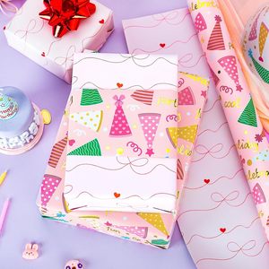 Pink Birthday <b>Wrapping</b> <b>Paper</b> Girl Party Hat Design 46.8 Square Feet Gift Craft Eco Friendly Single Side - Product Image 6