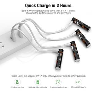EBL USB <b>Rechargeable</b> <b>AAA</b> Lithium Ion <b>Batteries</b> 1.5V 4 Pack 900mWh Cylindrical Lithium Ion <b>Rechargeable</b> <b>AAA</b> <b>Batteries</b> - Product Image 5