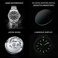 Montre mécanique pour homme personnalisée en acier inoxydable NH35, mouvement entièrement automatique, luminescente, étanche à 100 mètres, saphir