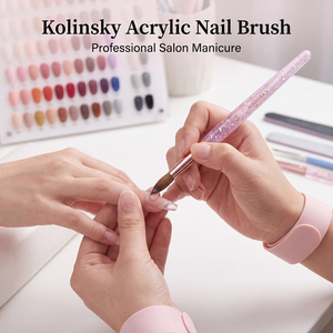 Ensemble de pinceaux professionnels pour nail art en Kolinsky, 9 tailles, manche rose pailleté, pour manucure acrylique, usage en salon - Product Image 4