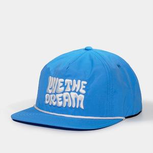 OEM Custom Logo 5 Panel Unstructured Nylon 3D Embroidery <b>Snapback</b> <b>Cap</b> Fashion Flat Brim Hat With Rope - Product Image 3