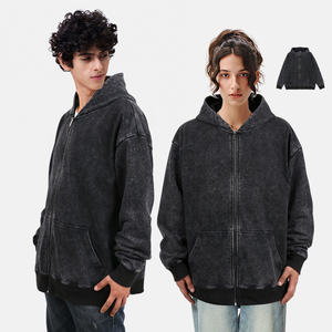 Felpa con Cappuccio da Uomo <span class=keywords><strong>Stile</strong></span> <span class=keywords><strong>Vintage</strong></span> OEM/ODM, con Zip, Ricamo 3D, Motivo Tinta Unita, Foderata in Pile, 100% Cotone, Cappotto Invernale - Product Image 2