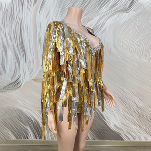 Traje de Baile <span class=keywords><strong>Latino</strong></span> para Mujer Novance Y5565, Brillante con Lentejuelas y Borlas, Elegante, Dorado, de Manga Larga, de una Pieza - Product Image 6