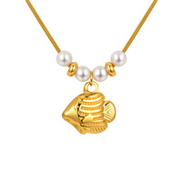 Collier de chaîne de clavicule d'été pour femmes à la mode Style océan perle de verre d'imitation en acier inoxydable avec or tropical pour cadeau