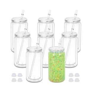 Vaso de Plástico de Doble Capa Ecológico de 16 oz, Tipo Mason Jar, con Impresión por Sublimación y Pajita, para Bebidas - Product Image 5
