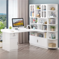 Bureau d'ordinateur d'angle en forme de L moderne modulaire tout en bois massif avec étagère intégrée Installation facile pour la maison/l'utilisation par les étudiants