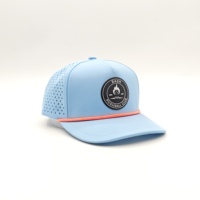 Casquette de golf OEM personnalisée en polyester avec patch en caoutchouc à 5 panneaux, découpe laser, trous, imperméable, réglable, motif Dobby, Argyle, Léopard, Pois