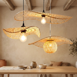 Lámpara de Techo Ovalada de Bambú y Ratán Hecha a Mano, Altura Ajustable, Control Remoto, E26, Ahorro de Energía, 2700K, Luz Blanca Cálida para Sala de Estar - Product Image 2