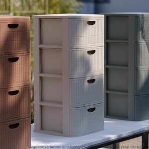 Commode Domus à 4 tiroirs verte, fabriquée en Italie, en plastique recyclé, chariot de rangement 40x40x80h - Product Image 3