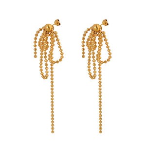Fashion Wholesale <b>Fine</b> 14k 18k Gold Plated 316L Stainless Steel Bow Tassel Drop Dangle Gold <b>Earrings</b> for Women - Product Image 6