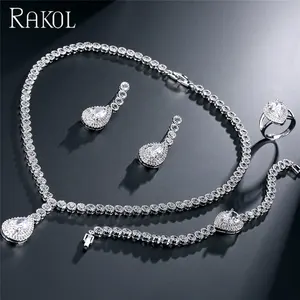 RAKOL SP248 2022 fine design sustomizable 18k gold plated 3A zircon colors gemstone luxury four pcs jewelry sets