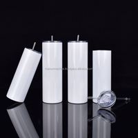 Entrepôt USA, livraison en 2 jours : Gobelets isothermes fins et droits en acier inoxydable, blancs, vierges pour sublimation, écologiques, 20OZ, avec paille