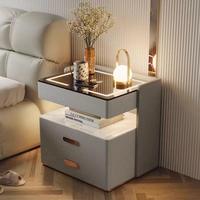 Table de chevet intelligente moderne et écologique avec chargeur sans fil 15W, lecteur d'empreintes digitales, haut-parleur Bluetooth et éclairage LED