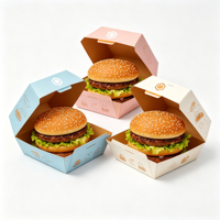 Boîtes à hamburgers jetables écologiques très vendues, boîtes à sandwich robustes pliables en carton blanc, impression personnalisée du logo, résistantes à la graisse