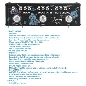 ROWIN Pedal efek gitar 3-in-1, Pedal penundaan/Ocean Verb/Roto dengan fungsi True Bypass, Pedal efek gitar elektrik - Product Image 4