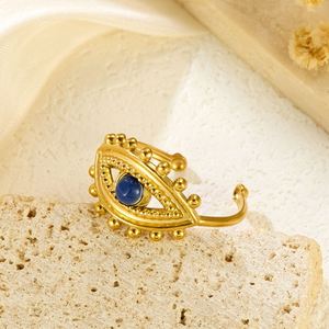 Bague Unisexe Rétro Européenne et Américaine en Pierre Naturelle et Acier Inoxydable Plaqué Or, Ne Se Décolore Pas, Tendance Niche Transfrontalière - Product Image 2