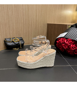 Sandales d'été 2023 pour femmes, couleur gelée, design à une bride, talon compensé de 9 cm, rehaussant la taille, antidérapantes, très tendance - Product Image 5