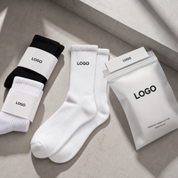 Chaussettes habillées côtelées respirantes pour hommes en coton peigné avec logo personnalisé, emballage en sac à fermeture éclair givré, marque privée OEM, vente en gros