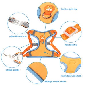 Conjunto de correa de perro de poliéster ajustable Correa de pecho Chaleco acolchado de moda para mascotas Cierre de botón Patrón de rayas para tamaño pequeño y mediano - Product Image 2