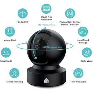 กล้องรักษาความปลอดภัยแบบแพน-ทิลต์ในอาคาร Kasa 1080p พร้อมระบบตรวจจับความเคลื่อนไหวและเสียง 2 ทิศทาง สำหรับการดูแลเด็กและสัตว์เลี้ยง - Product Image 2