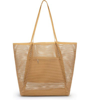 Mesh strandtas voor dames, bovenrits, 11 vakken, afneembaar tasje, machinewasbaar, chique zomerhandtas