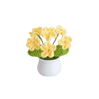 Buket Bunga Rajutan Tangan DIY dengan Jarum Punch, Bunga Matahari dan Lily dalam Pot, untuk Wisuda, Paskah, Bunga Rajut Puff, Ukuran Dapat Disesuaikan