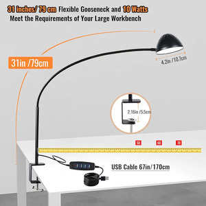 Lampe de bureau LED 3 couleurs de type corne avec base <span class=keywords><strong>à</strong></span> <span class=keywords><strong>pince</strong></span>, col de cygne réglable, lampe USB <span class=keywords><strong>à</strong></span> clip pour armoire, bureau, chevet, petite lampe de lecture - Product Image 4