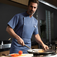 Veste de chef à manches courtes en polycoton respirant, résistante à l'usure, uniforme de chef personnalisé avec logo, veste de chef de restaurant