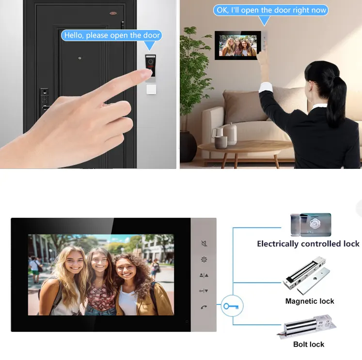 Kits de seguridad de cámara de pantalla original de 7 pulgadas de alta definición más vendidos para desbloquear puertas puerta inteligente