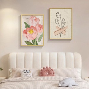Dipinto Decorativo Moderno Minimalista Stile Crema con Fiori <span class=keywords><strong>di</strong></span> Tulipano, Quadro Incorniciato Fluttuante per Arredamento Soggiorno - Product Image 4